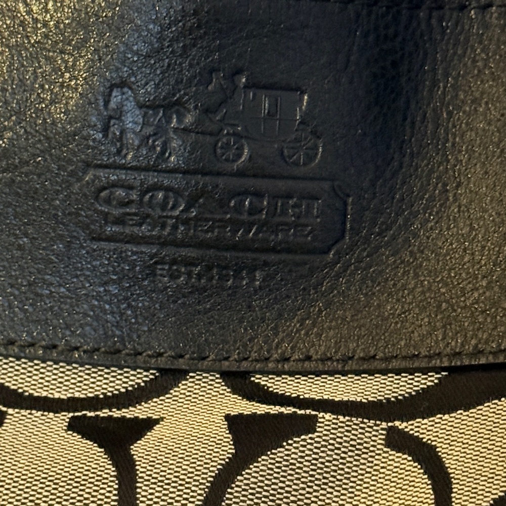Coach Signature Hobo Blk/Tan Shoulder Bag. Teal Blue Interior! 12.5”Hx15”Wx5”D! - Picture 2 of 16